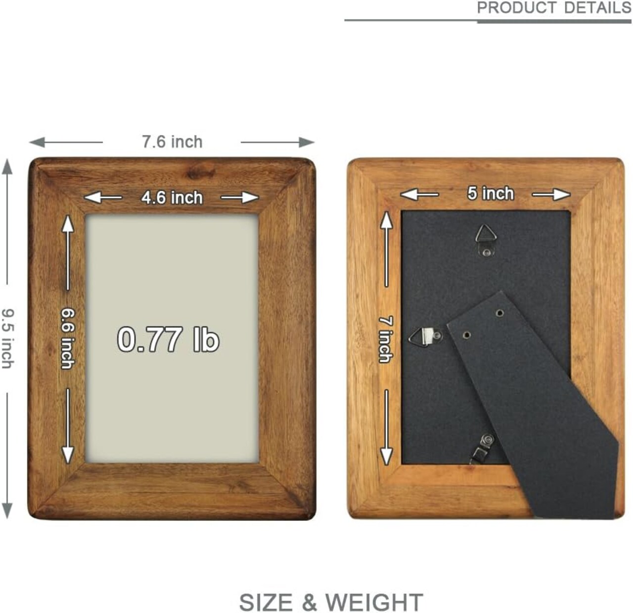Picture Frame 5x7 Inch,Rustic Wood Photo Frames with Real Glass