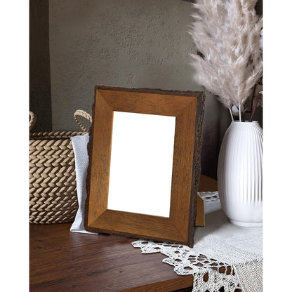 Rustic 5x7 Picture Frame|Natural Solid Wood 5 x 7 Photo Frame with Live Bark Edges|Tempered Glass